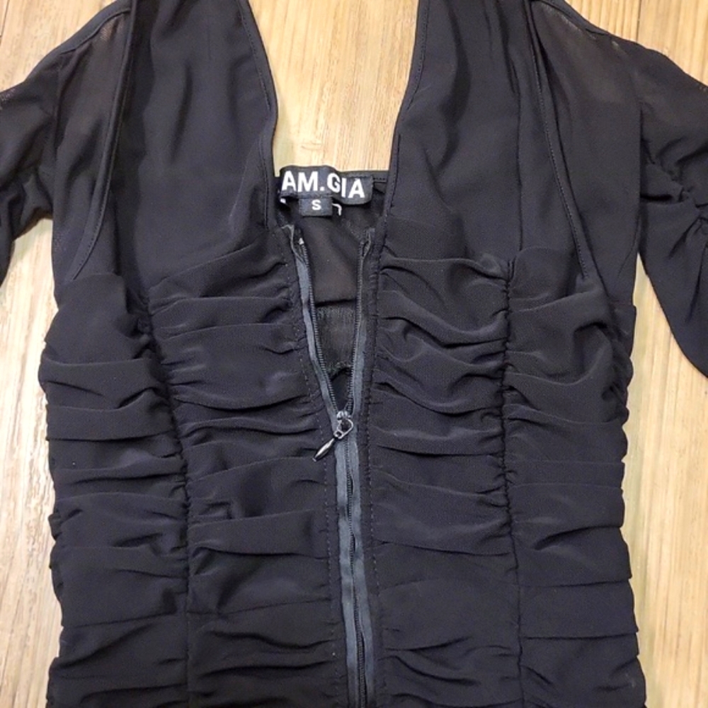 I.AM.GIA ruched mesh black catsuit. - Picture 4 of 10